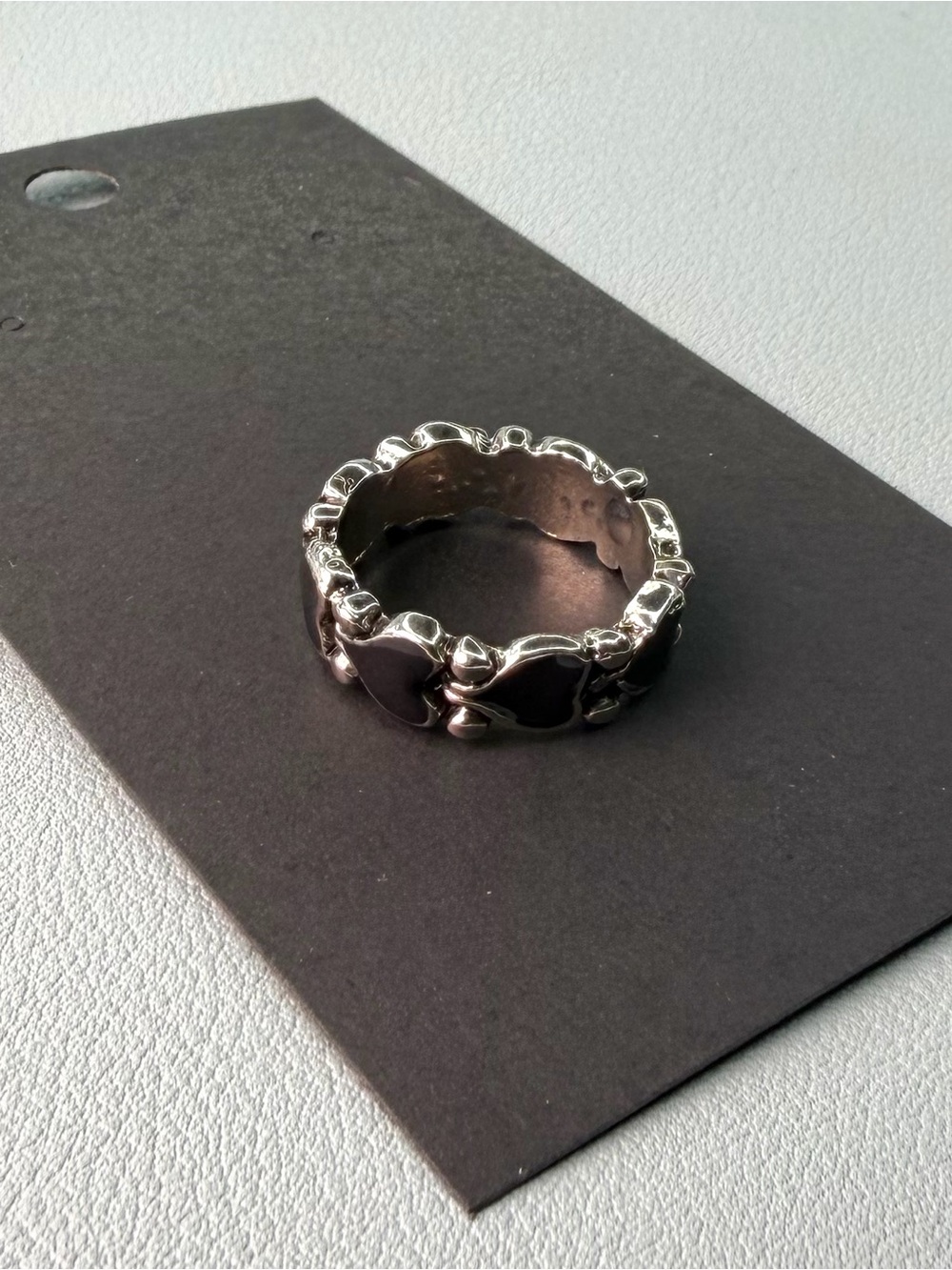 Polished Silver Black Link-Style Women's Ring